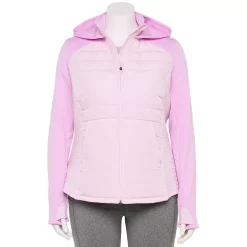 Plus Size Tek Gear® Hooded Mixed-Media Jacket -Casual Wear Hub 5567937 Adoring Lilac