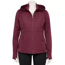 Plus Size Tek Gear® Hooded Mixed-Media Jacket -Casual Wear Hub 5567937 Night Sangria