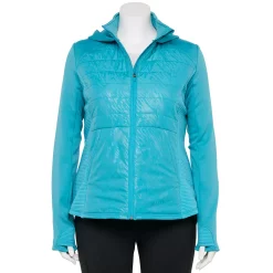 Plus Size Tek Gear® Hooded Mixed-Media Jacket -Casual Wear Hub 5567937 Teal Embossed Warped