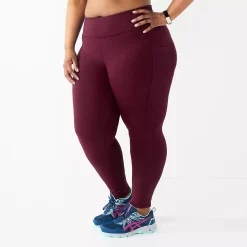 Plus Size Tek Gear® Core High-Waisted Side Pocket 7/8 Leggings -Casual Wear Hub 5568006 Night Sangria