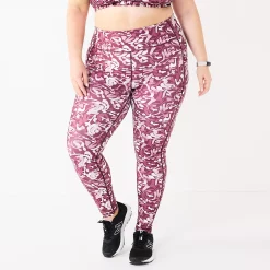 Plus Size Tek Gear® Core High-Waisted Side Pocket 7/8 Leggings -Casual Wear Hub 5568006 Wine Shapes Print