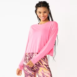 Women's Tek Gear® Lettuce-Edge Cross-Back Top -Casual Wear Hub 5653063 Pink Bloom