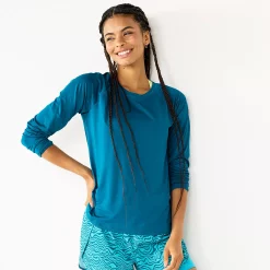 Petite Tek Gear® Performance Long Sleeve Tee -Casual Wear Hub 5653520 Night Life Teal