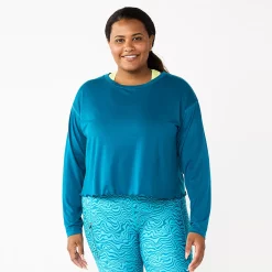 Plus Size Tek Gear® Lettuce-Edge Cross-Back Top -Casual Wear Hub 5655893 Night Life Teal