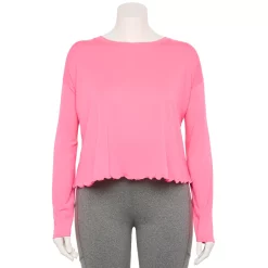 Plus Size Tek Gear® Lettuce-Edge Cross-Back Top -Casual Wear Hub 5655893 Pink Bloom