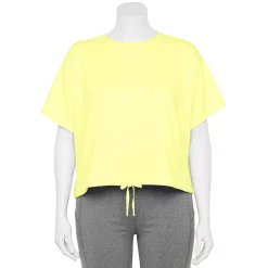 Plus Size Tek Gear® Stretch Fleece Cinched-Waist Top -Casual Wear Hub 5663601 Real Lemon