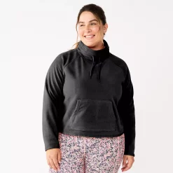Plus Size Tek Gear® Microfleece Crop Cowlneck Sweatshirt -Casual Wear Hub 5664967 Black