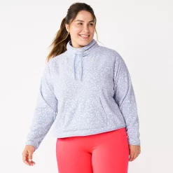 Plus Size Tek Gear® Microfleece Crop Cowlneck Sweatshirt -Casual Wear Hub 5664967 Lavender Leopard