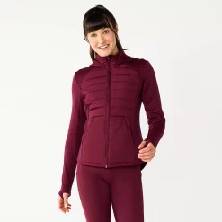 Petite Tek Gear® Hooded Mixed-Media Jacket -Casual Wear Hub 5675450 Night Sangria