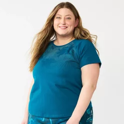 Plus Size Tek Gear® Core Raglan Tee -Casual Wear Hub 5942095 Teal Daisy Jacquard